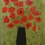 I paint poppies because are very red which is one of my color and gives me a lot of positive feels. I put them in green olive background, just to looks much more powerful of mind and spirit!
I hope you enjoy them and I am sure this poppies will make your days much easy with their innocent smiles!
I choose medium because the oil put them in much deep colors and they look pretty real in this wonderful black vase!
Is signed on the front and has certificate of authenticity. 
The paint is ready to hang.