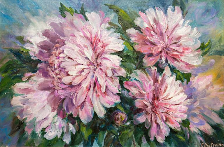 BEAUTIFUL PEONIES Painting by Galyna Shevchencko | Saatchi Art