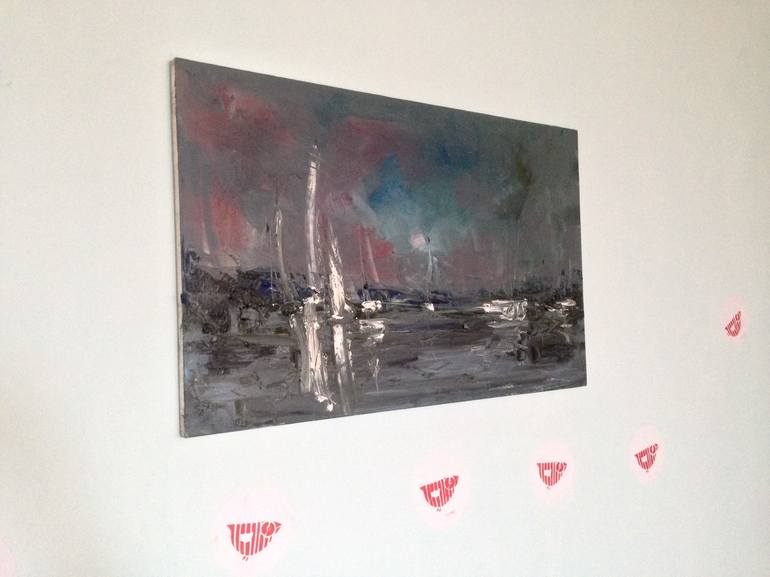 Original Abstract Expressionism Yacht Painting by Ros Dudchenko