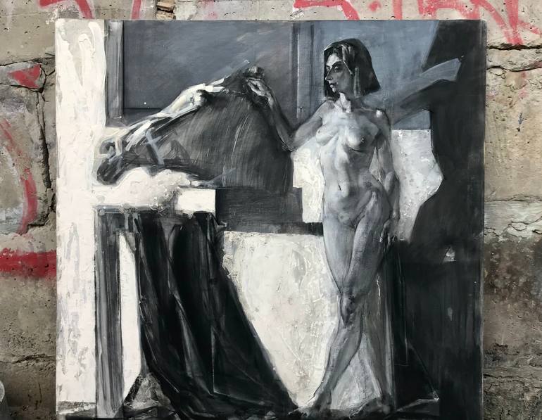 Original Figurative Nude Drawing by Ros Dudchenko