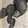 Python molurus.
Ink drawing on old fraktur manuscript paper.