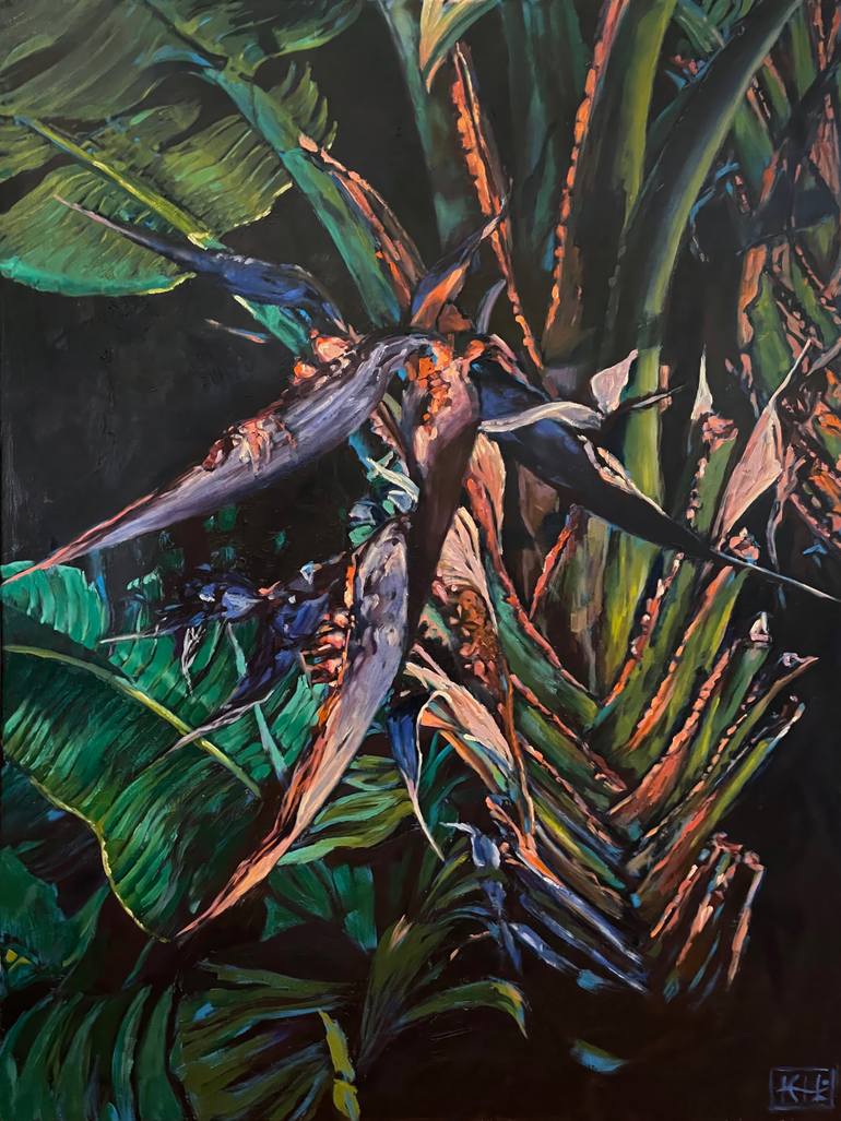 Original Botanic Painting by Karin Hopkinson | Painterly Abstraction Art on Canvas | Ikhamanga XI - Birds of Paradise