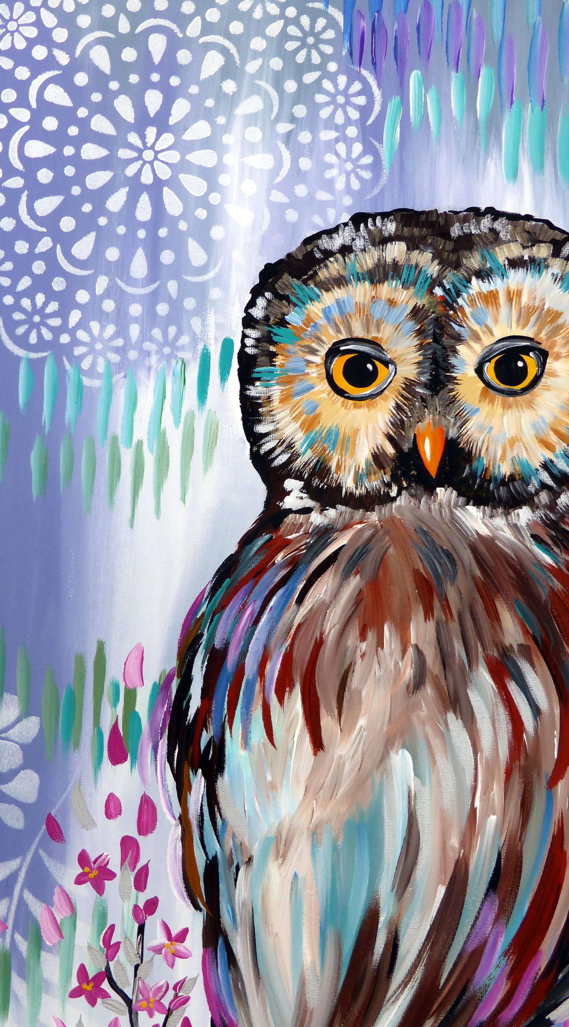 Original Art Aceo Painting Gouche on Canvas Owl 