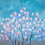 Original Painting Love Bird Art Light Blue Turquoise Cherry Blossoms Tree  Acrylic on Stretched Canvas Ships Immediately 45x30 - Art by Nathalie Van