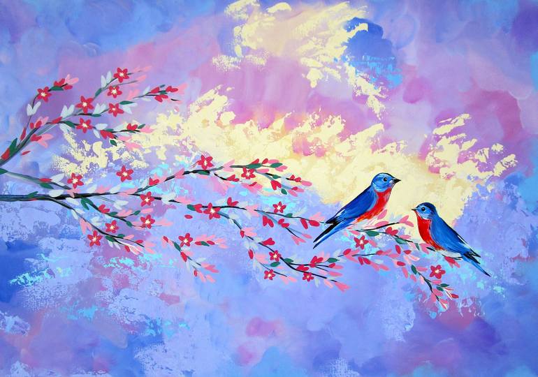 Original Painting Sakura Tree Art Cherry Blossom Japanese Art Floral 8 by  10 in