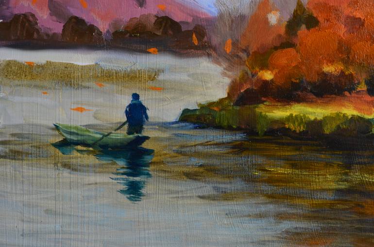 Original Folk Boat Painting by Hanna Bulgakova