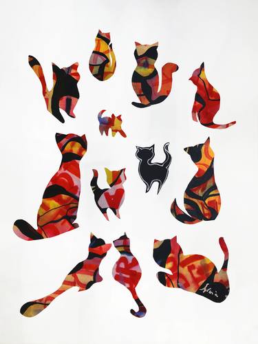 Print of Modern Cats Paintings by Sylvia B