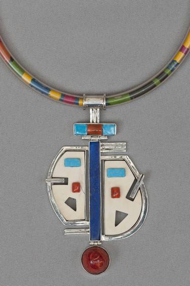 Necklace Africa - Silver, Mammoth Bean, Azure, Turquoise, Coral, Systetic, Paint thumb