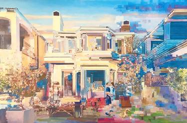 Original Abstract Architecture Painting by Cai Lixian
