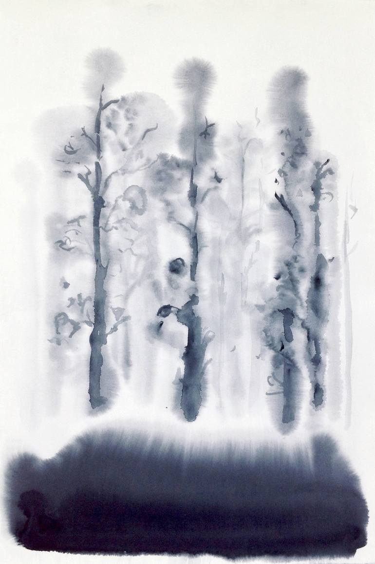 Original Abstract Painting by Elizabeth Garat | Abstract Art on Paper | Wabi-Sabi series, Tree Forms No. 1
