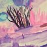 Somewhere in the universe this could exist. A surreal, futuristic, fantastical scene filled with purples, pinks and trees. 

*Please note the original is painted on a special watercolor paper that is thin and requires a frame to hang on the wall. Thank you!