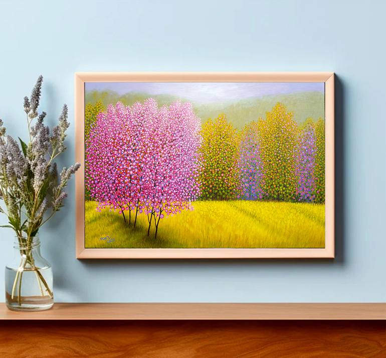 Original Art Deco Landscape Painting by Nguyen Chi Nguyen