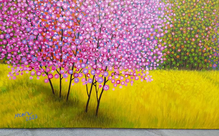 Original Art Deco Landscape Painting by Nguyen Chi Nguyen