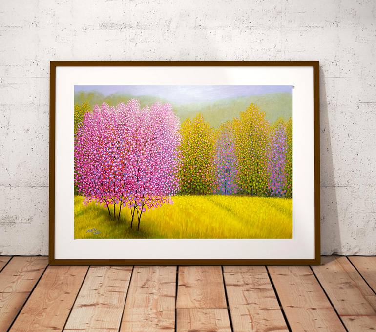 Original Art Deco Landscape Painting by Nguyen Chi Nguyen