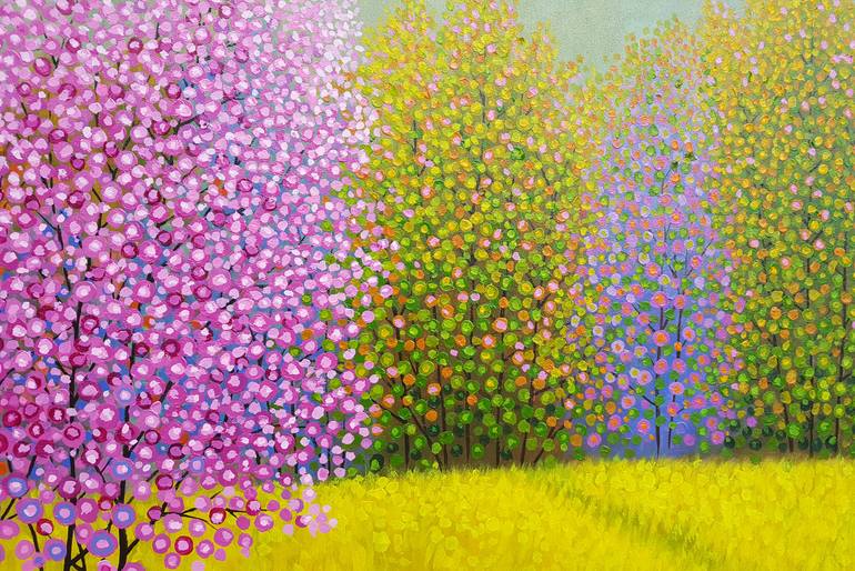 Original Art Deco Landscape Painting by Nguyen Chi Nguyen