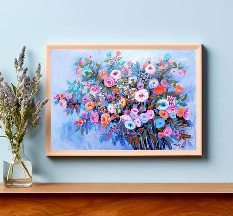 Original Art Deco Garden Painting by Nguyen Chi Nguyen