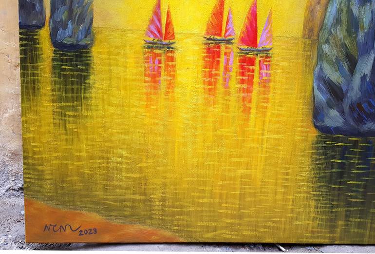 Original Fine Art Sailboat Painting by Nguyen Chi Nguyen