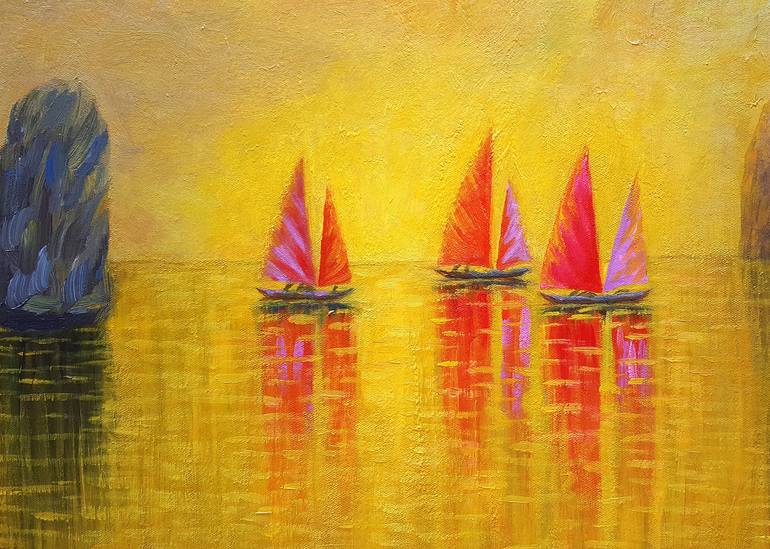Original Fine Art Sailboat Painting by Nguyen Chi Nguyen