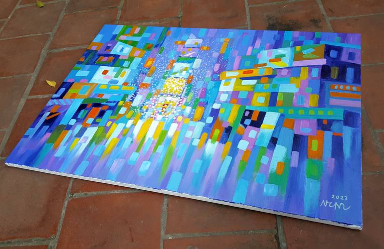 Original Art Deco Abstract Painting by Nguyen Chi Nguyen