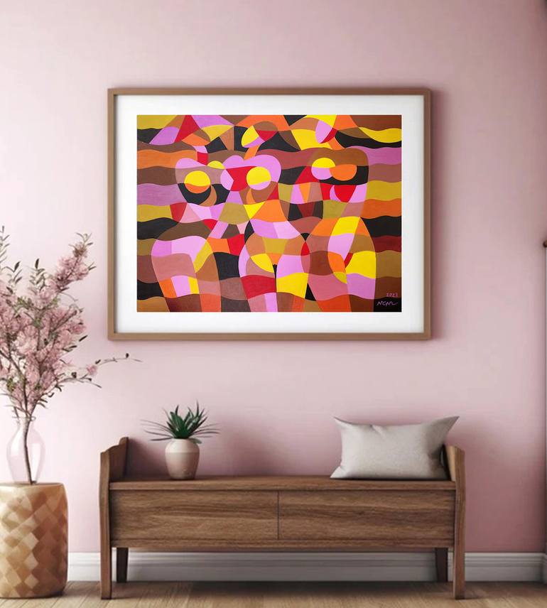 Original Art Deco Abstract Painting by Nguyen Chi Nguyen