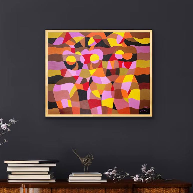 Original Art Deco Abstract Painting by Nguyen Chi Nguyen