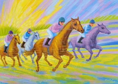 Original Art Deco Horse Paintings by Nguyen Chi Nguyen