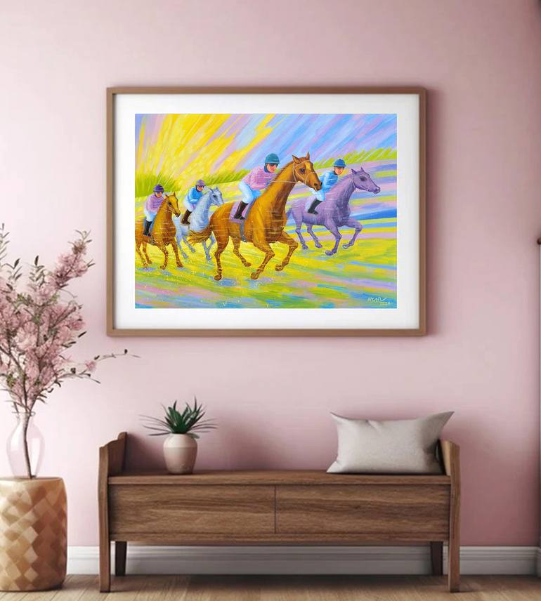 Original Art Deco Horse Painting by Nguyen Chi Nguyen