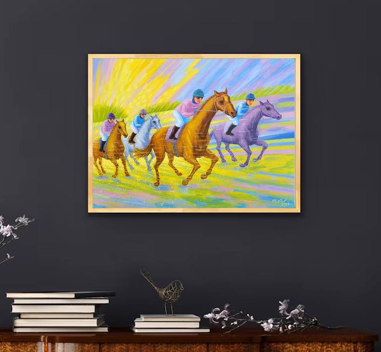 Original Art Deco Horse Painting by Nguyen Chi Nguyen