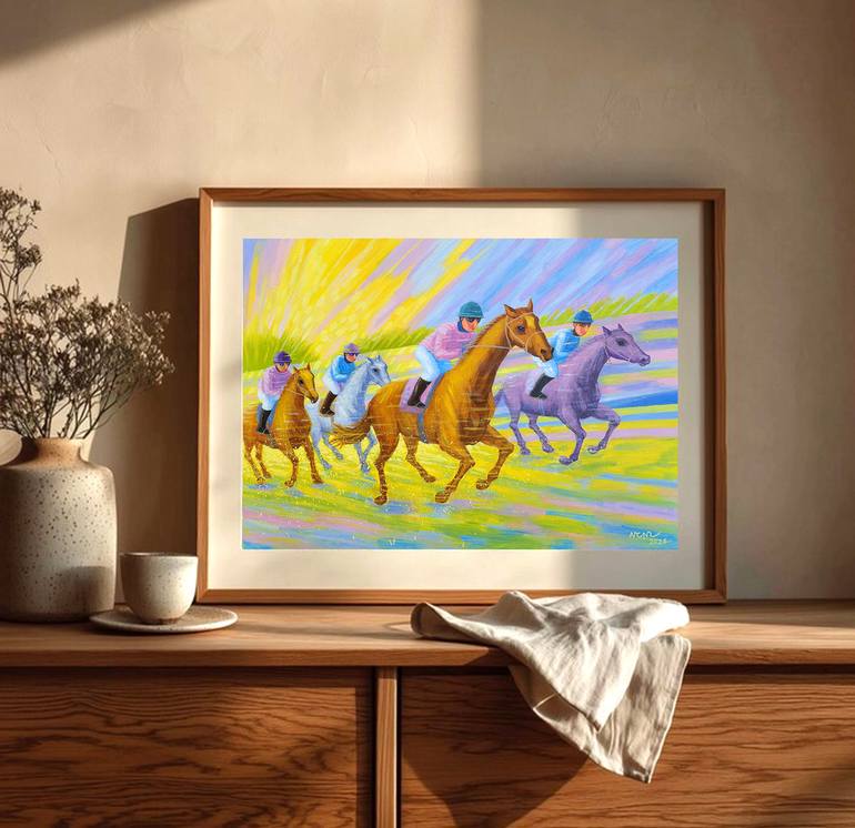 Original Art Deco Horse Painting by Nguyen Chi Nguyen