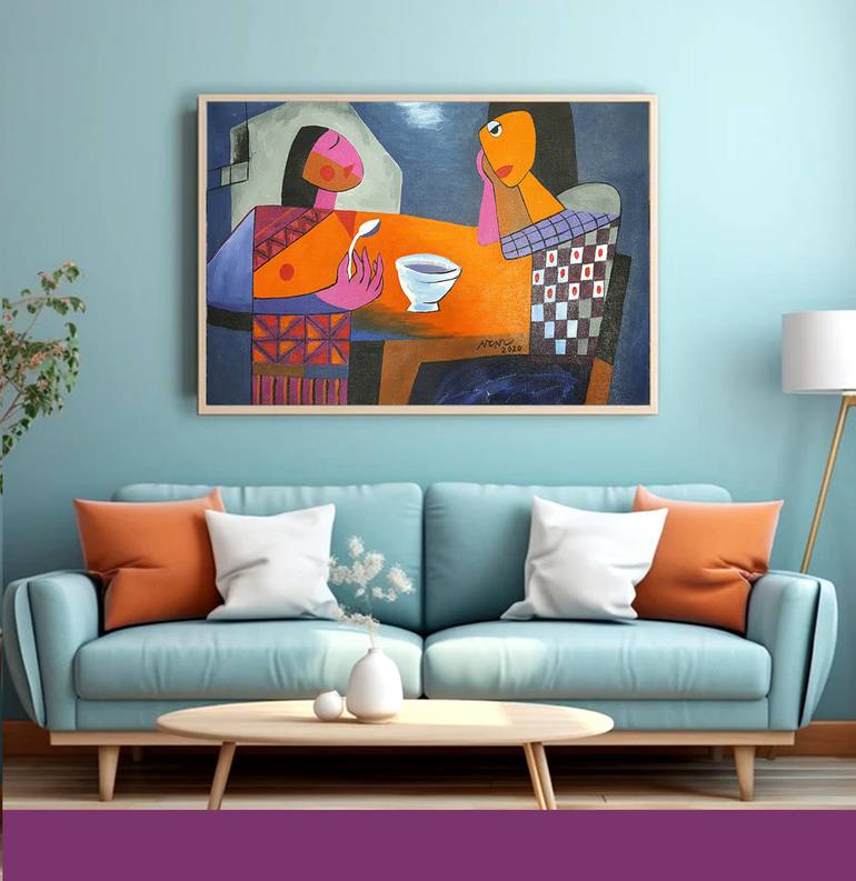 Original Art Deco Love Painting by Nguyen Chi Nguyen
