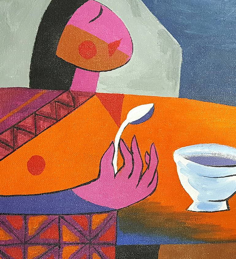 Original Art Deco Love Painting by Nguyen Chi Nguyen