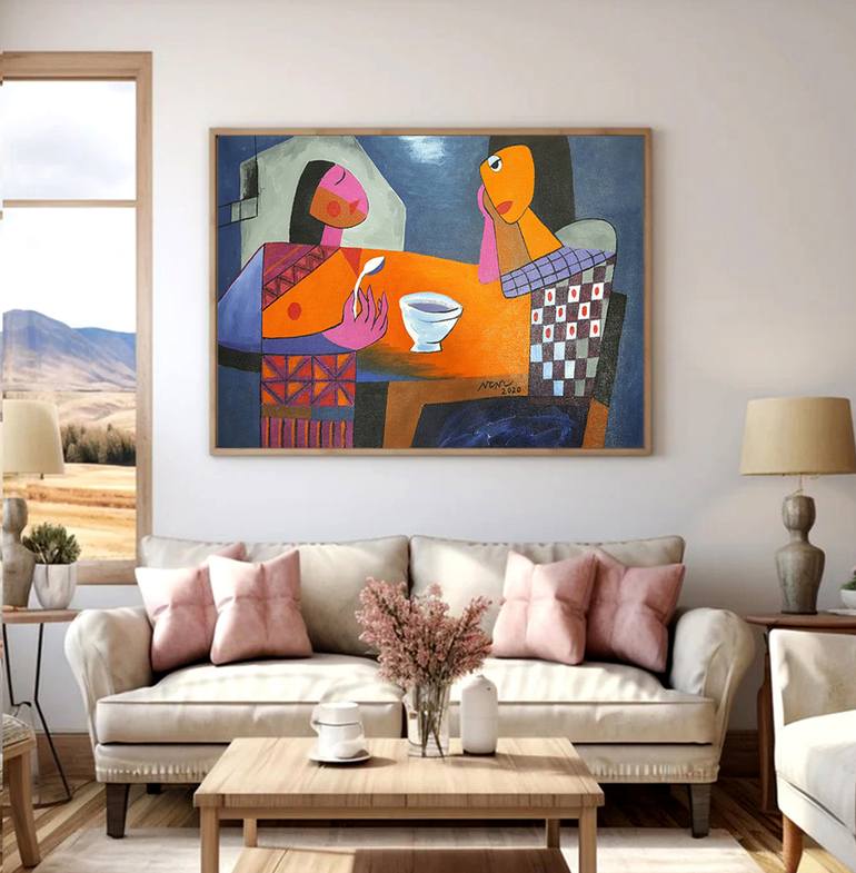 Original Art Deco Love Painting by Nguyen Chi Nguyen