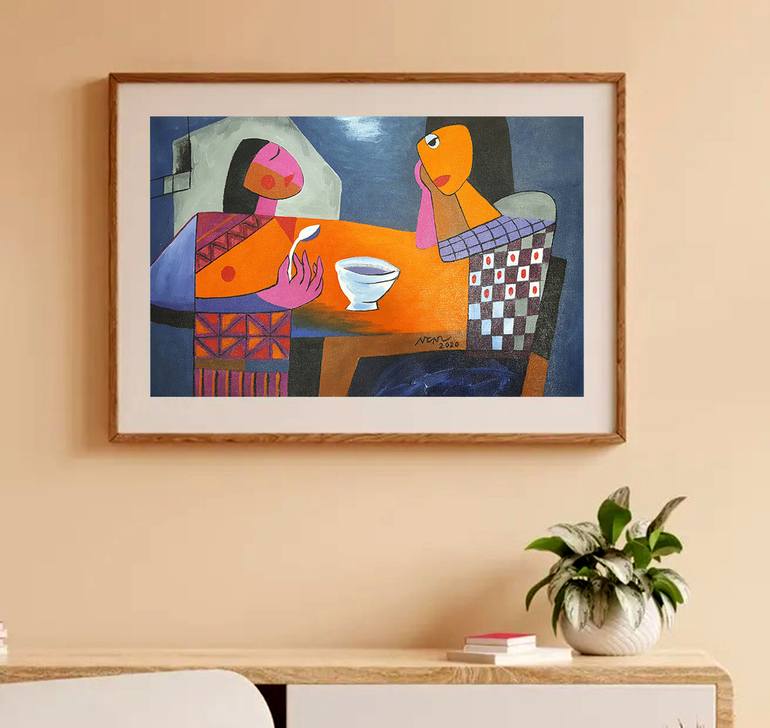 Original Art Deco Love Painting by Nguyen Chi Nguyen