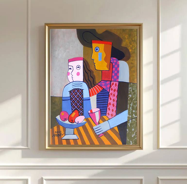 Original Art Deco Love Painting by Nguyen Chi Nguyen