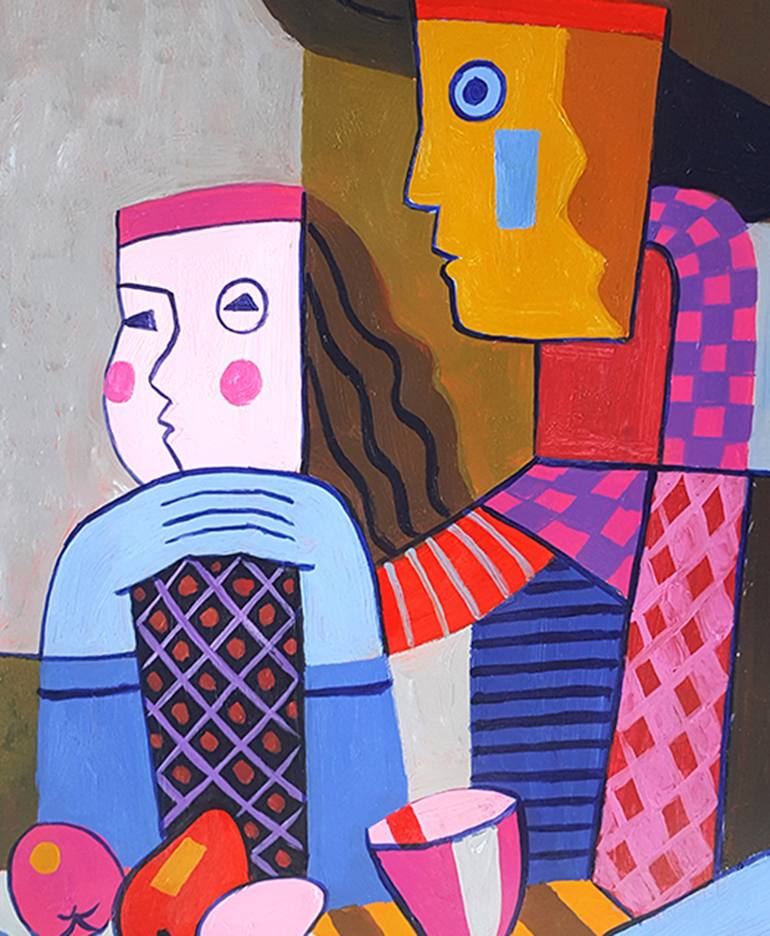 Original Art Deco Love Painting by Nguyen Chi Nguyen
