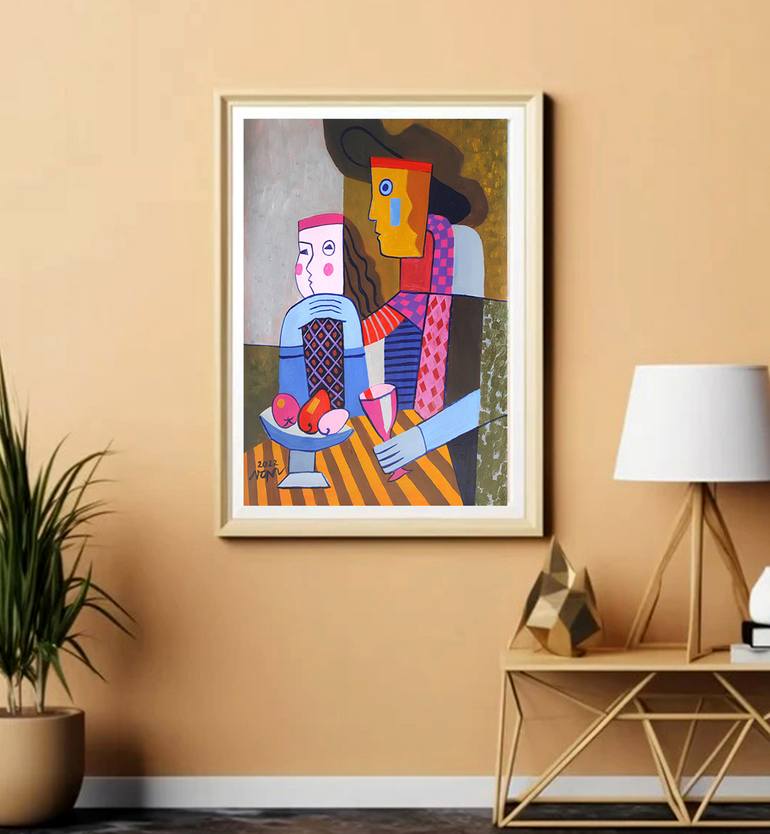 Original Art Deco Love Painting by Nguyen Chi Nguyen