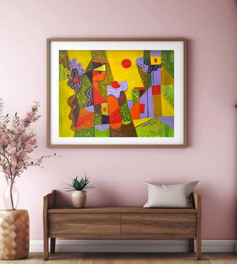 Original Art Deco Abstract Painting by Nguyen Chi Nguyen