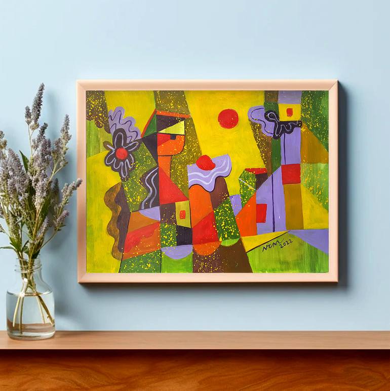 Original Art Deco Abstract Painting by Nguyen Chi Nguyen