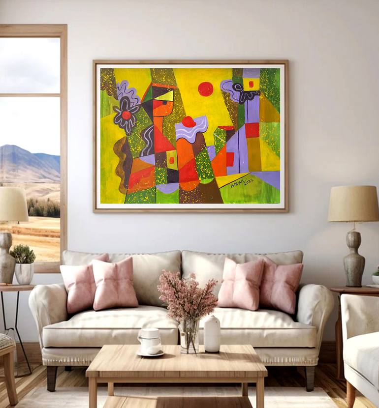 Original Art Deco Abstract Painting by Nguyen Chi Nguyen