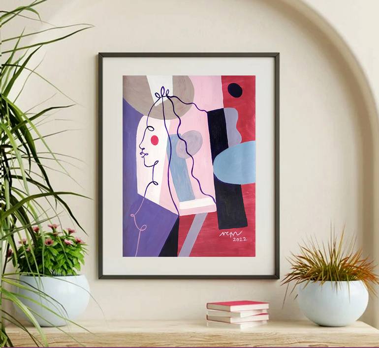Original Art Deco Love Painting by Nguyen Chi Nguyen