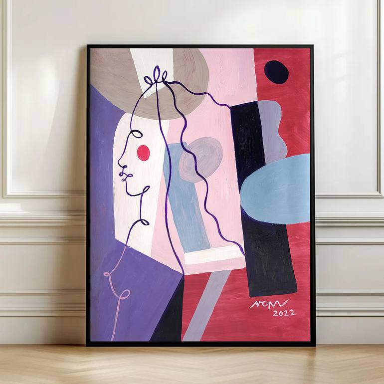 Original Art Deco Love Painting by Nguyen Chi Nguyen