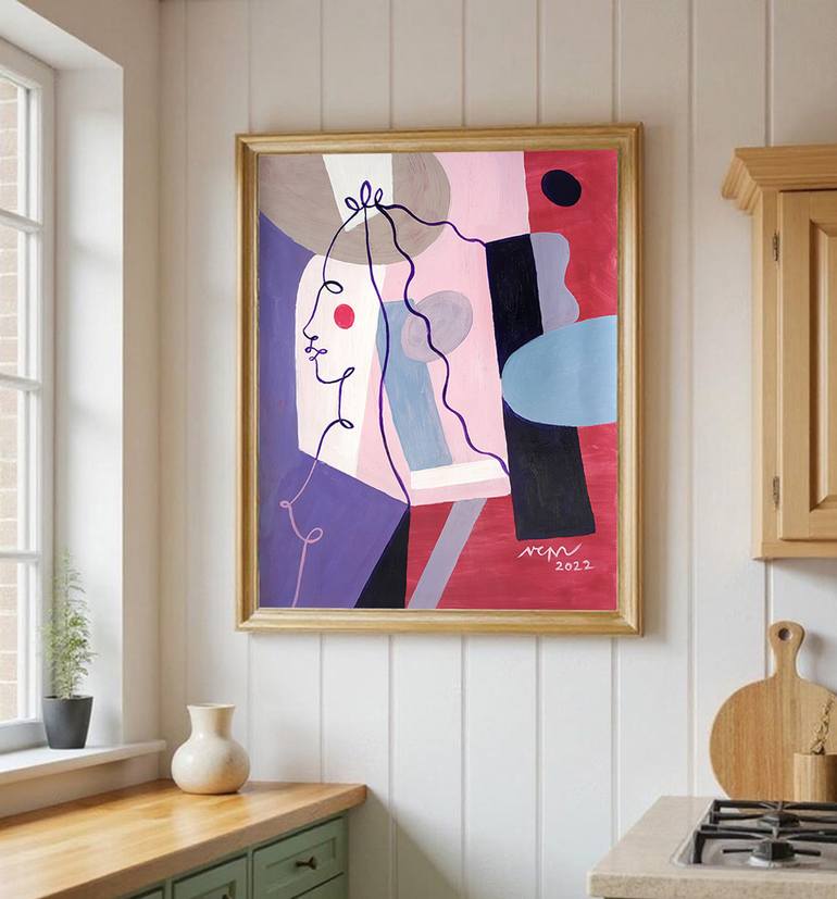Original Art Deco Love Painting by Nguyen Chi Nguyen