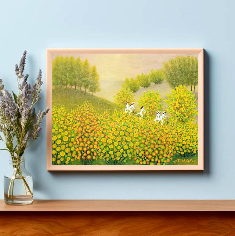 Original Art Deco Landscape Painting by Nguyen Chi Nguyen