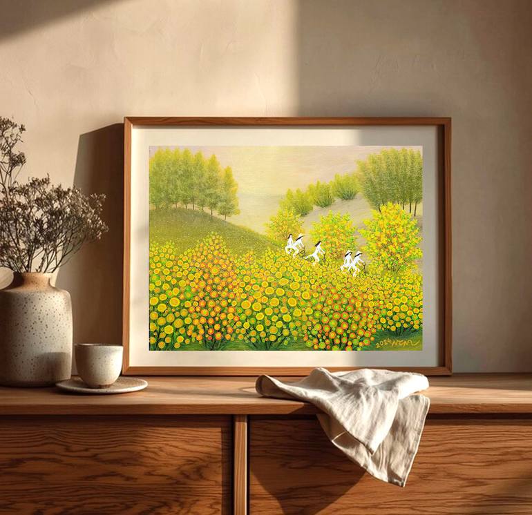 Original Art Deco Landscape Painting by Nguyen Chi Nguyen