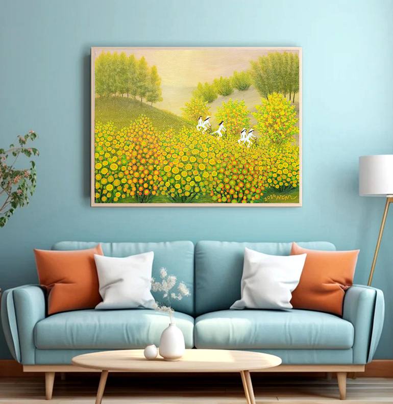 Original Art Deco Landscape Painting by Nguyen Chi Nguyen