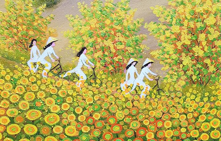 Original Art Deco Landscape Painting by Nguyen Chi Nguyen