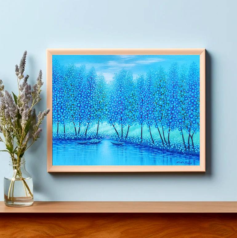 Original Art Deco Landscape Painting by Nguyen Chi Nguyen