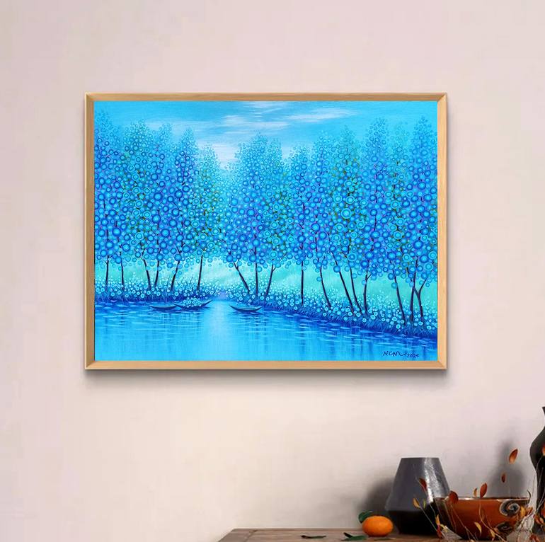 Original Art Deco Landscape Painting by Nguyen Chi Nguyen