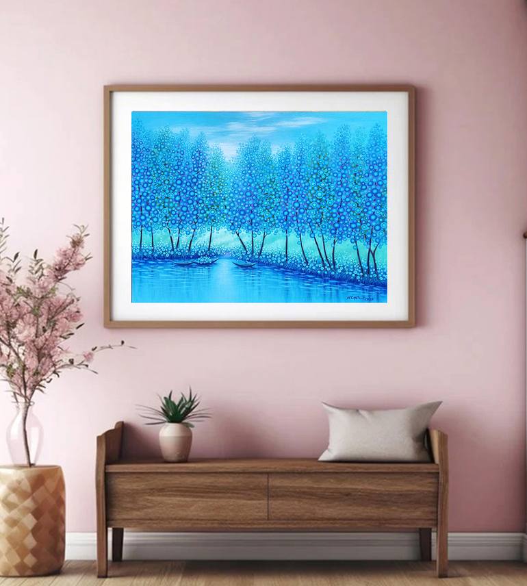 Original Art Deco Landscape Painting by Nguyen Chi Nguyen