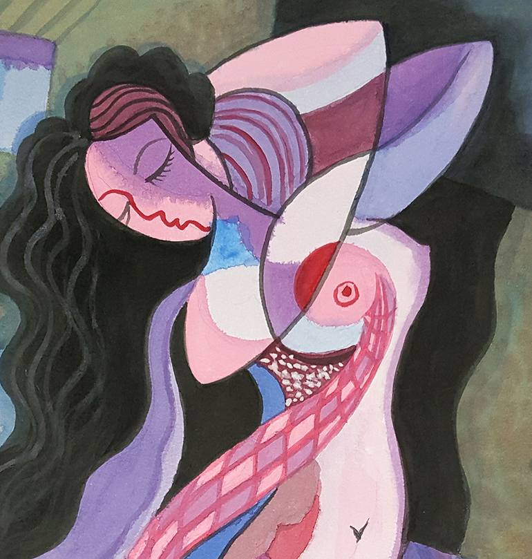 Original Art Deco Nude Painting by Nguyen Chi Nguyen
